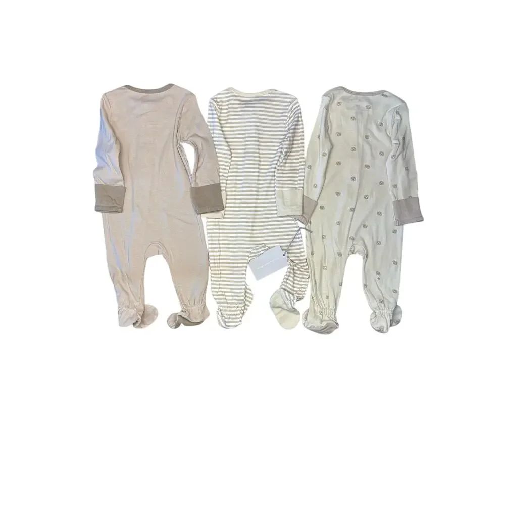 Baby 3 Pack Footed Sleepers 6-9M Cloud Island 2-Way Zip Neutral Pajamas NWT